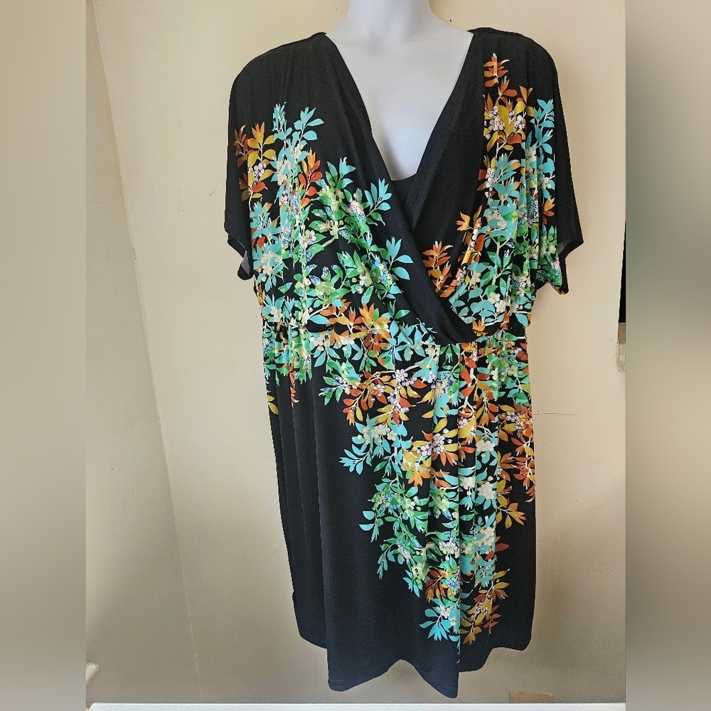 London Times Women-Floral Black Dress with V-Neck Plus Size 22W MID